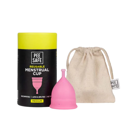 Pee Safe Reusable Menstrual Cup with Medical Grade Silcone for Women - Medium