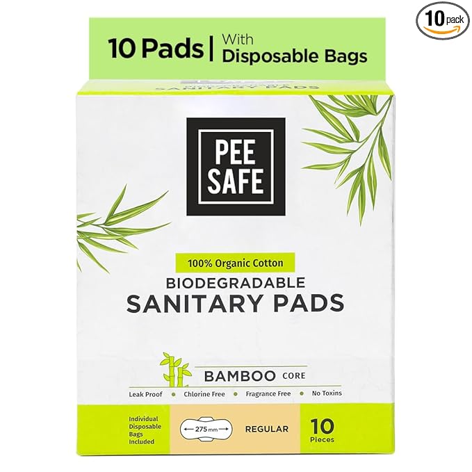 Pee Safe 100% Organic Cotton, Biodegradable Sanitary Pads - Regular (Pack of 10)