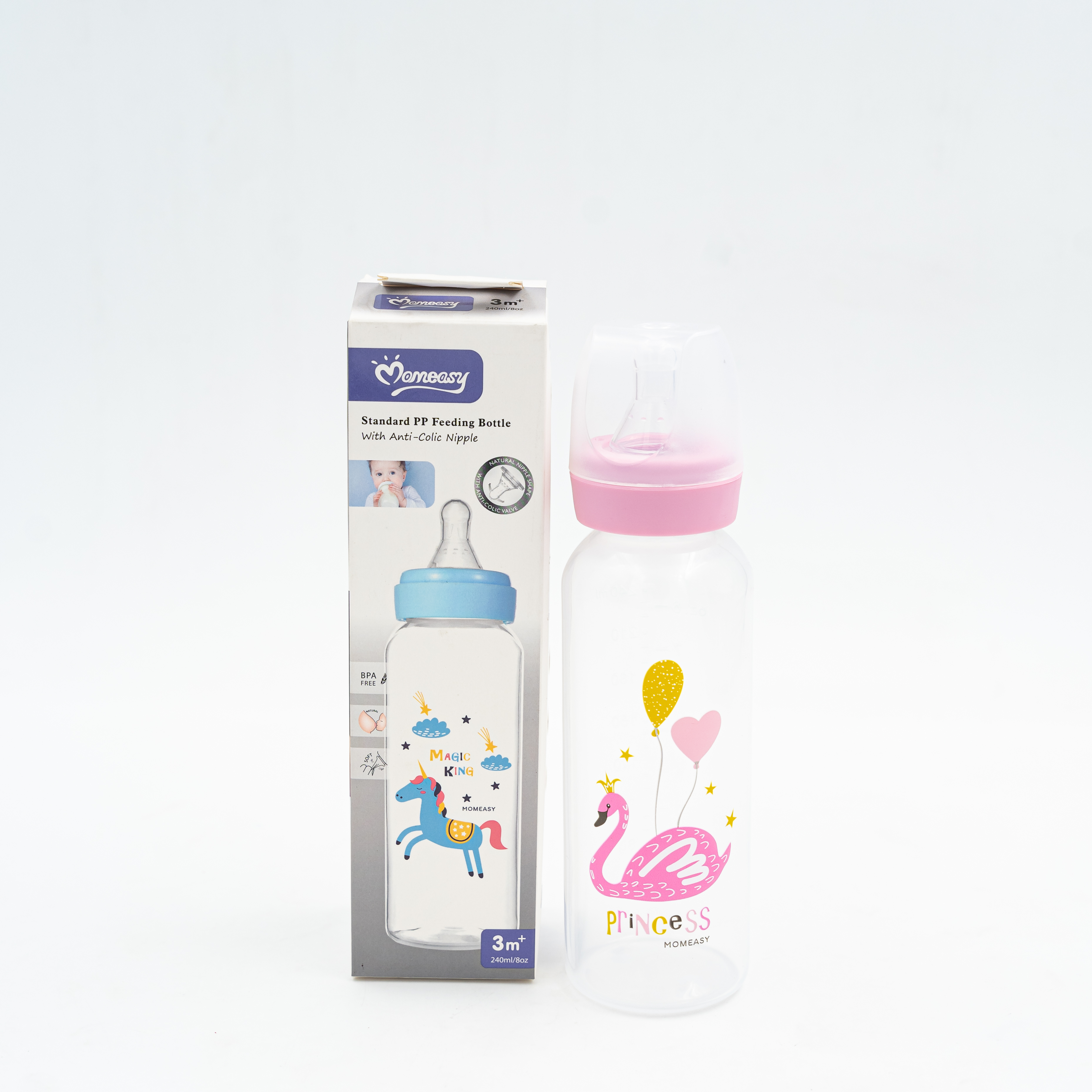 Momeasy Feeding Bottle with Anti Colic Nipple for 3 Month+ (Pink) Baby Accessories 240mL MRP 490