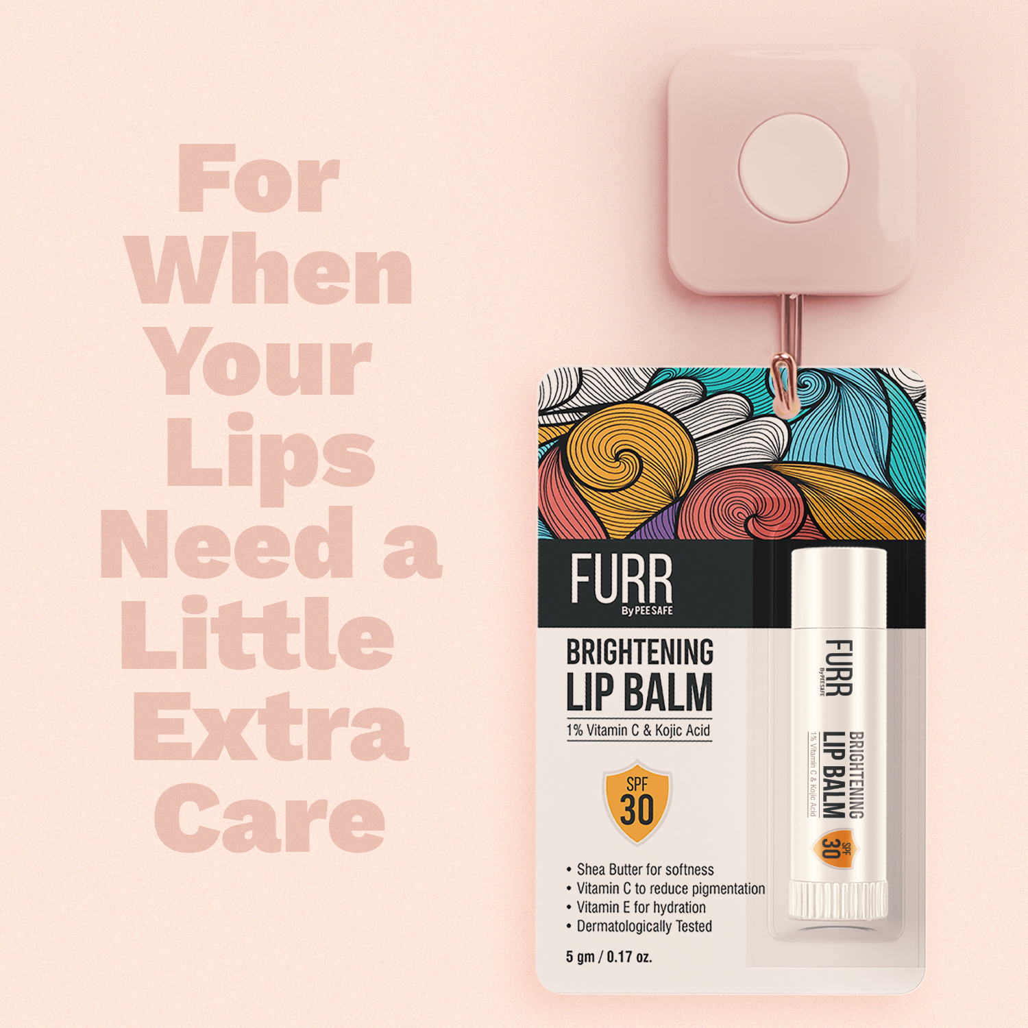 Furr By Pee Safe 1% Vitamin C & Kojic Acid Brightening Lip Balm with SPF 30 - 5gm